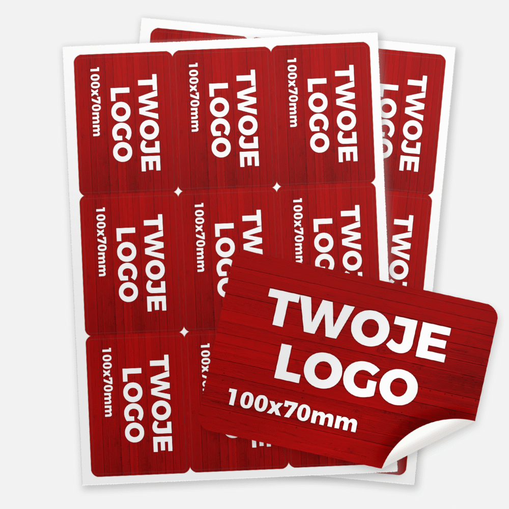 Naklejki prostokątne papierowe logo 100x70 mm