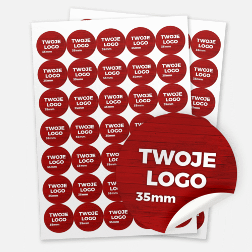 Naklejki okrągłe papierowe z logo fi 35 mm