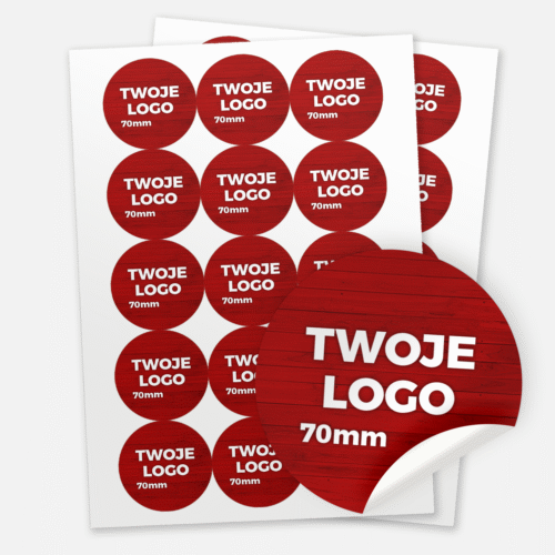 Naklejki okrągłe papierowe z logo fi 70 mm