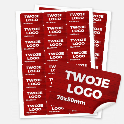 Naklejki prostokątne papierowe logo 70x50 mm